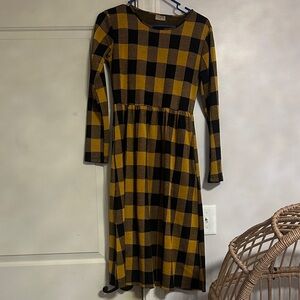 Chic Plaid Long Sleeve Dress - Black and Burnt Orange